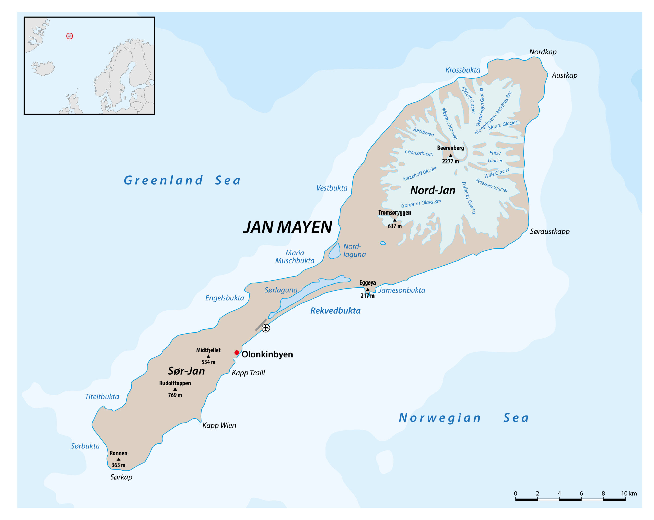 Landkarte der Insel Jan Mayen-vulkanisch-Norwegen-Beerenberg